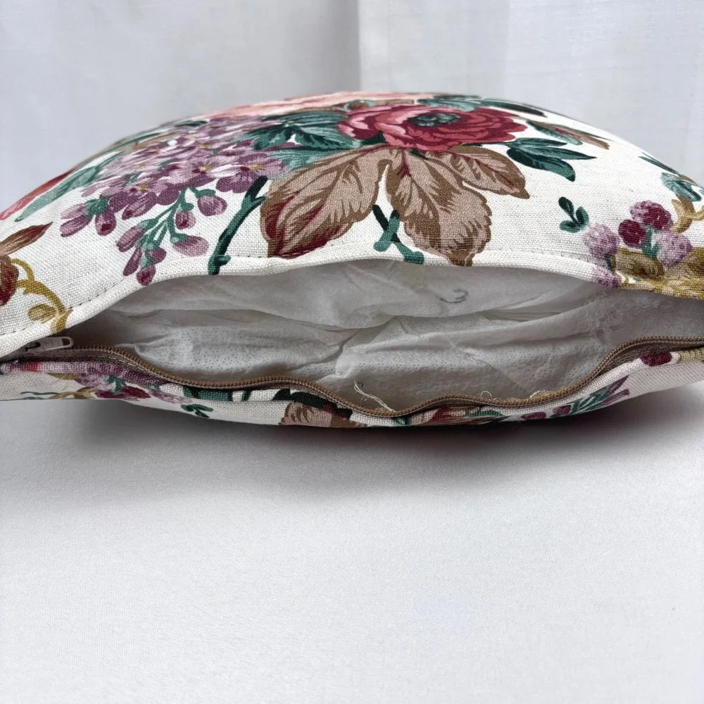 Vintage 90s Floral Throw Pillow Accent Cabbage Rose 15x15 Zipper Closure EUC